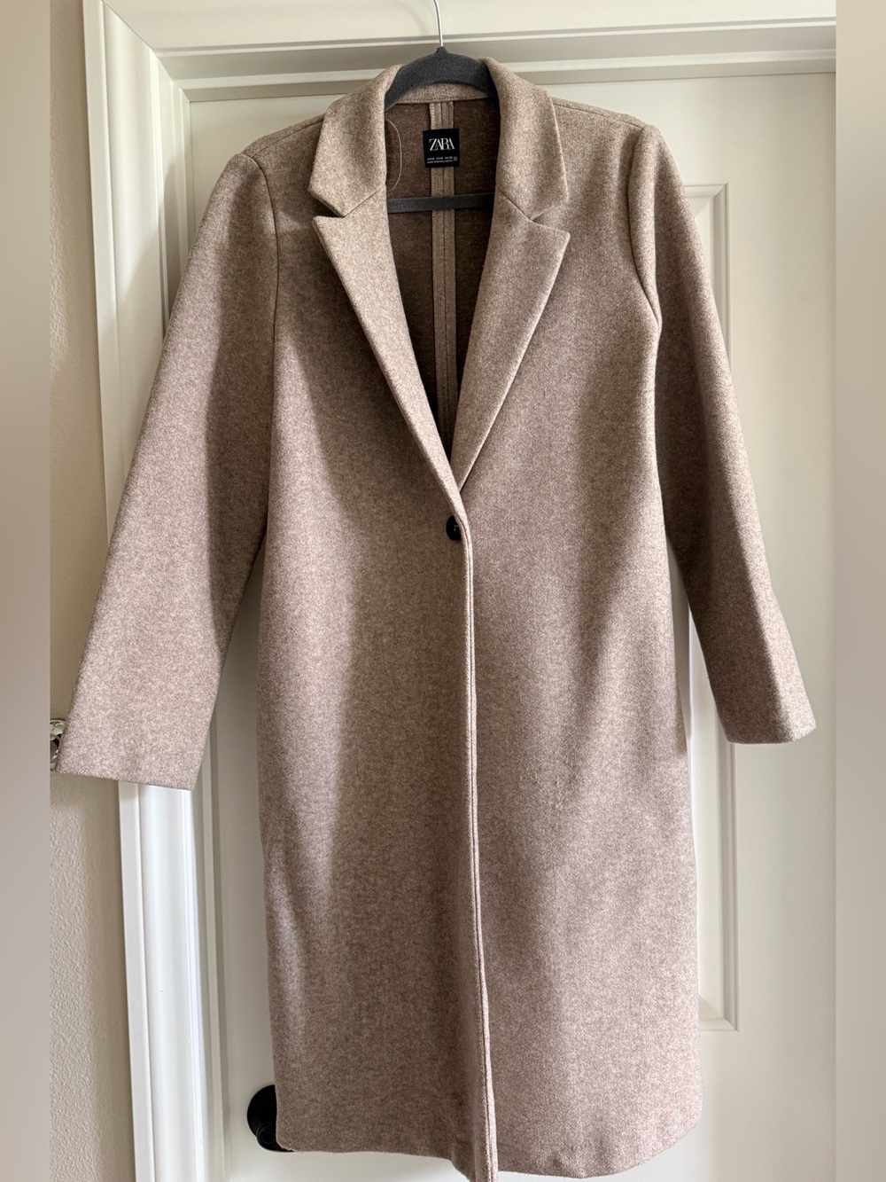 Zara Taupe Long Single-Button Wool-Blend Trench Coat